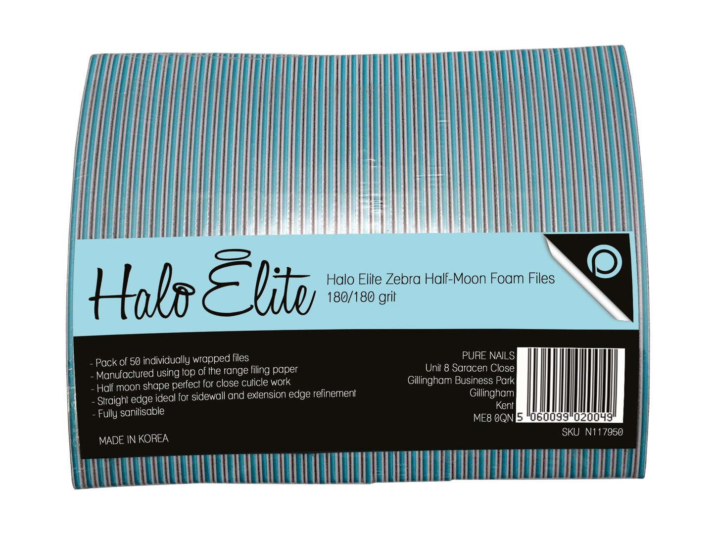 Halo Elite Half-Moon Zebra File 180/180 grit - 50 pack